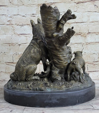 Hunting Dogs English Bulldog Shepherd Bronze Sculpture Marble Base