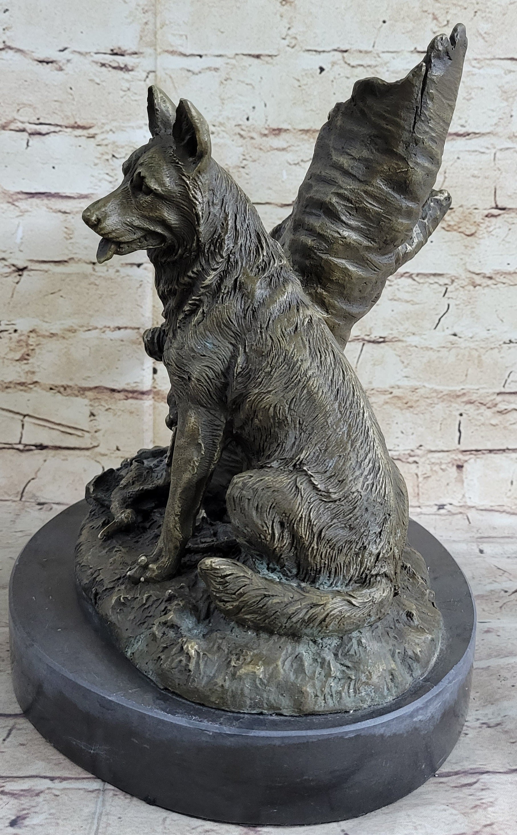 Hunting Dogs English Bulldog Shepherd Bronze Sculpture Marble Base