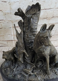 Hunting Dogs English Bulldog Shepherd Bronze Sculpture Marble Base