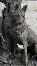 Hunting Dogs English Bulldog Shepherd Bronze Sculpture Marble Base