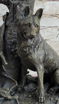 Hunting Dogs English Bulldog Shepherd Bronze Sculpture Marble Base