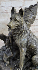 Hunting Dogs English Bulldog Shepherd Bronze Sculpture Marble Base