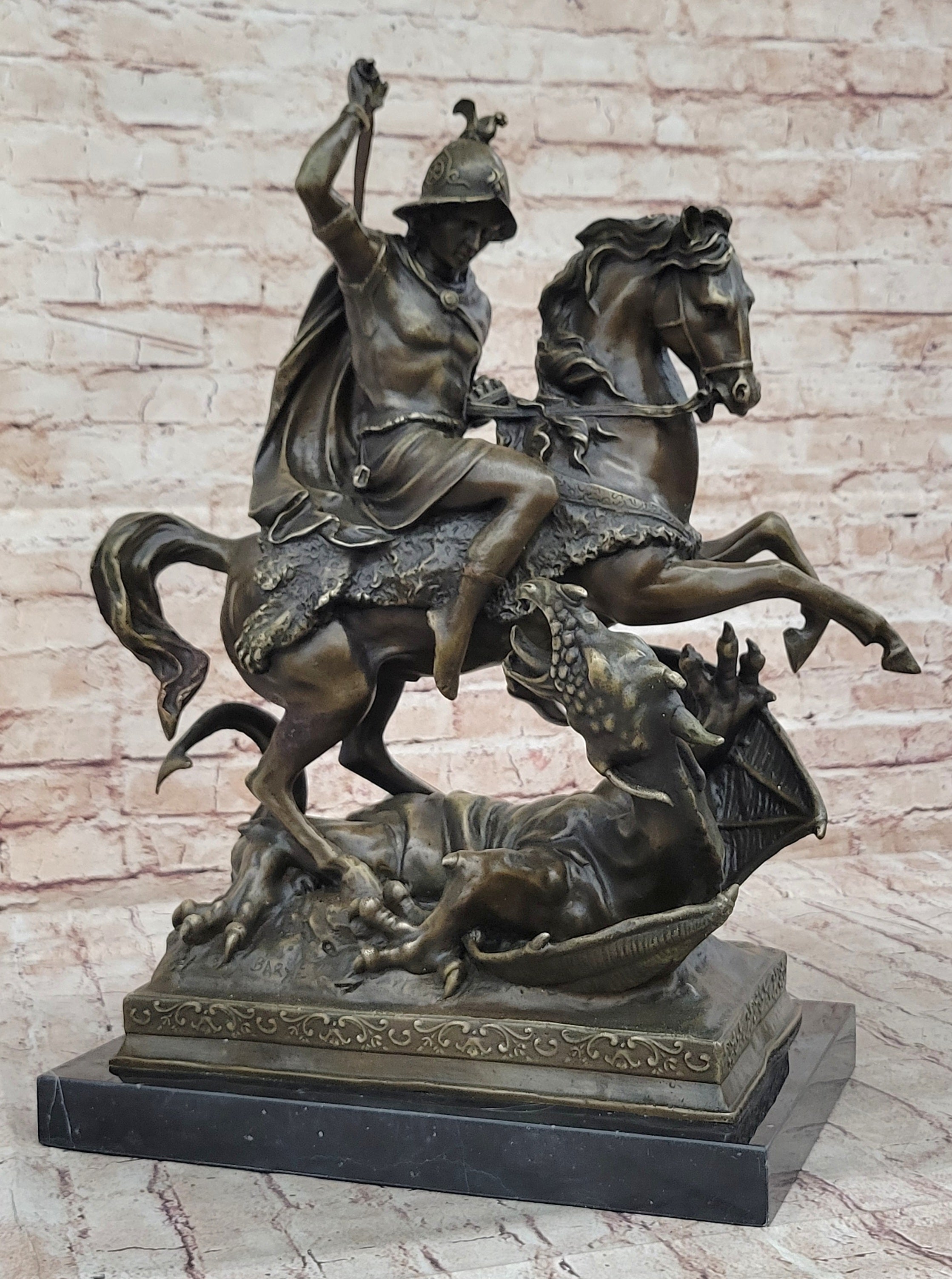 Patron Saint George and the Dragon Bronze Sculpture 20" x 15"