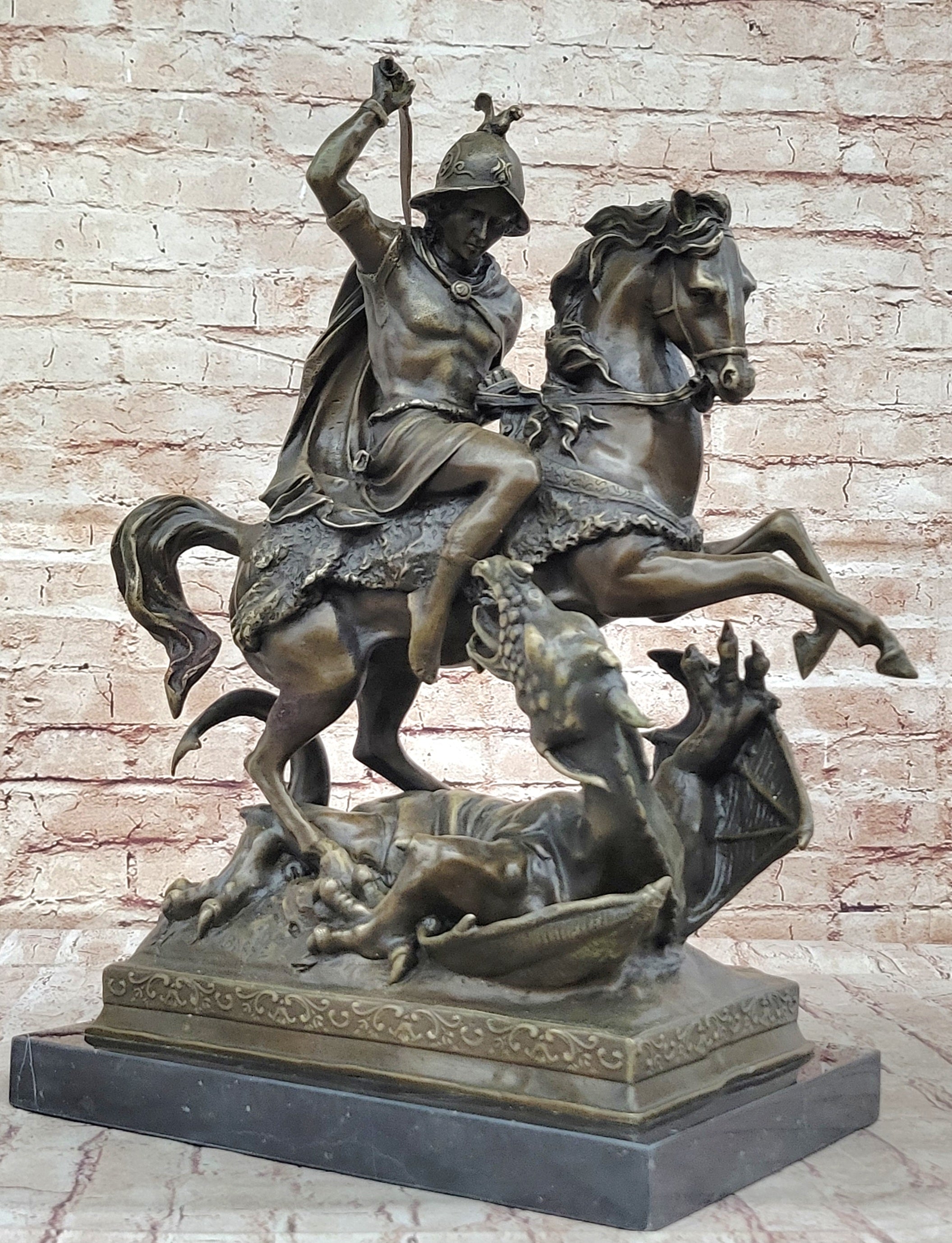 Patron Saint George and the Dragon Bronze Sculpture 20" x 15"