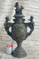 Neoclassical Bronze Urn Sculpture Cherubim Chariot Grapes 20" x 12"
