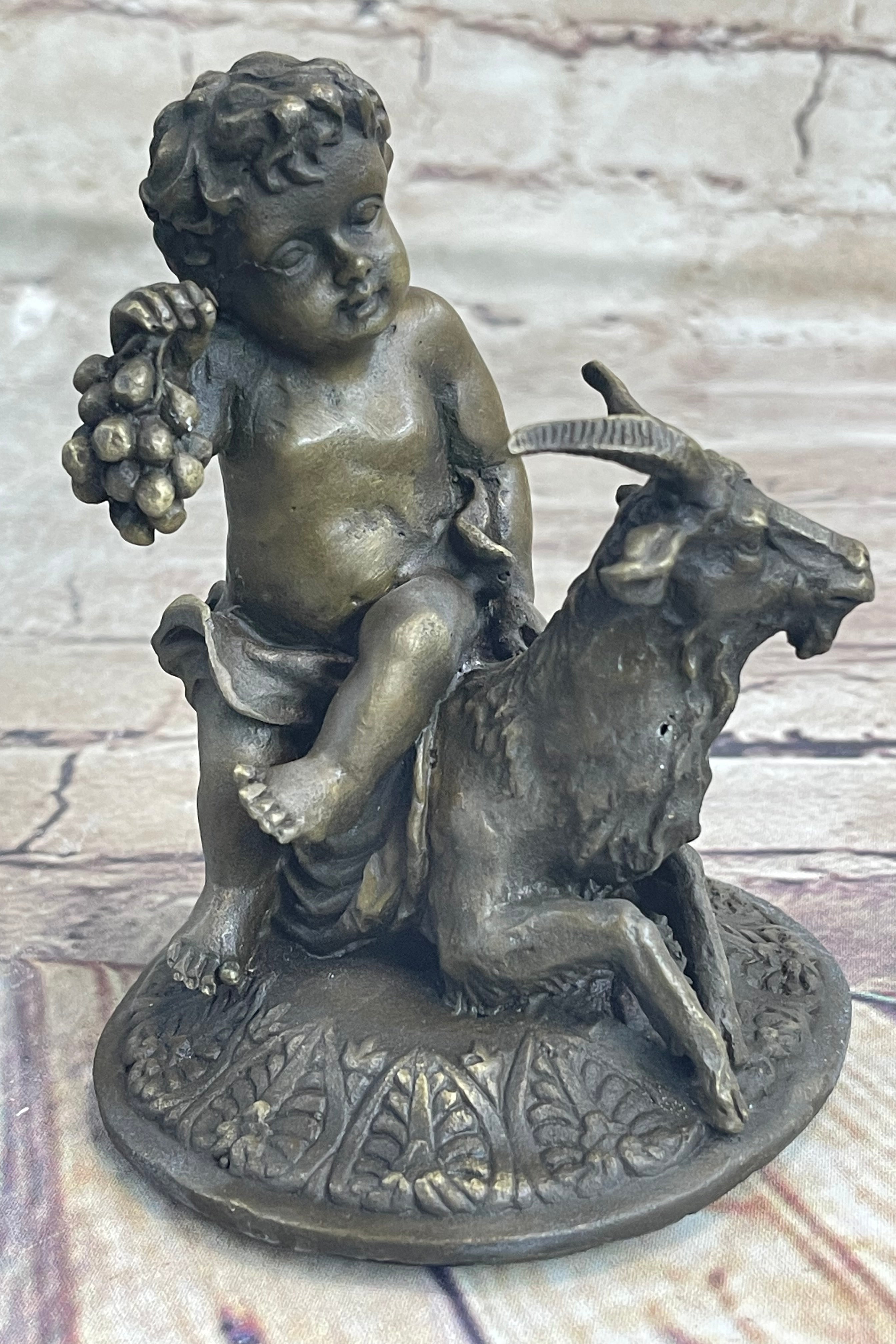 Neoclassical Bronze Urn Sculpture Cherubim Chariot Grapes 20" x 12"