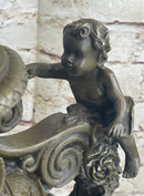 Neoclassical Bronze Urn Sculpture Cherubim Chariot Grapes 20" x 12"
