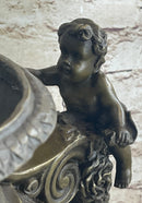Neoclassical Bronze Urn Sculpture Cherubim Chariot Grapes 20" x 12"