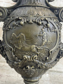 Neoclassical Bronze Urn Sculpture Cherubim Chariot Grapes 20" x 12"