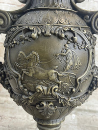 Neoclassical Bronze Urn Sculpture Cherubim Chariot Grapes 20" x 12"