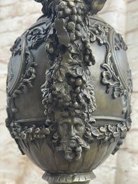 Neoclassical Bronze Urn Sculpture Cherubim Chariot Grapes 20" x 12"