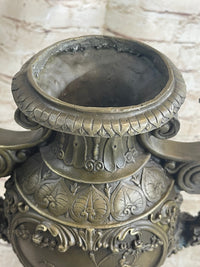 Neoclassical Bronze Urn Sculpture Cherubim Chariot Grapes 20" x 12"