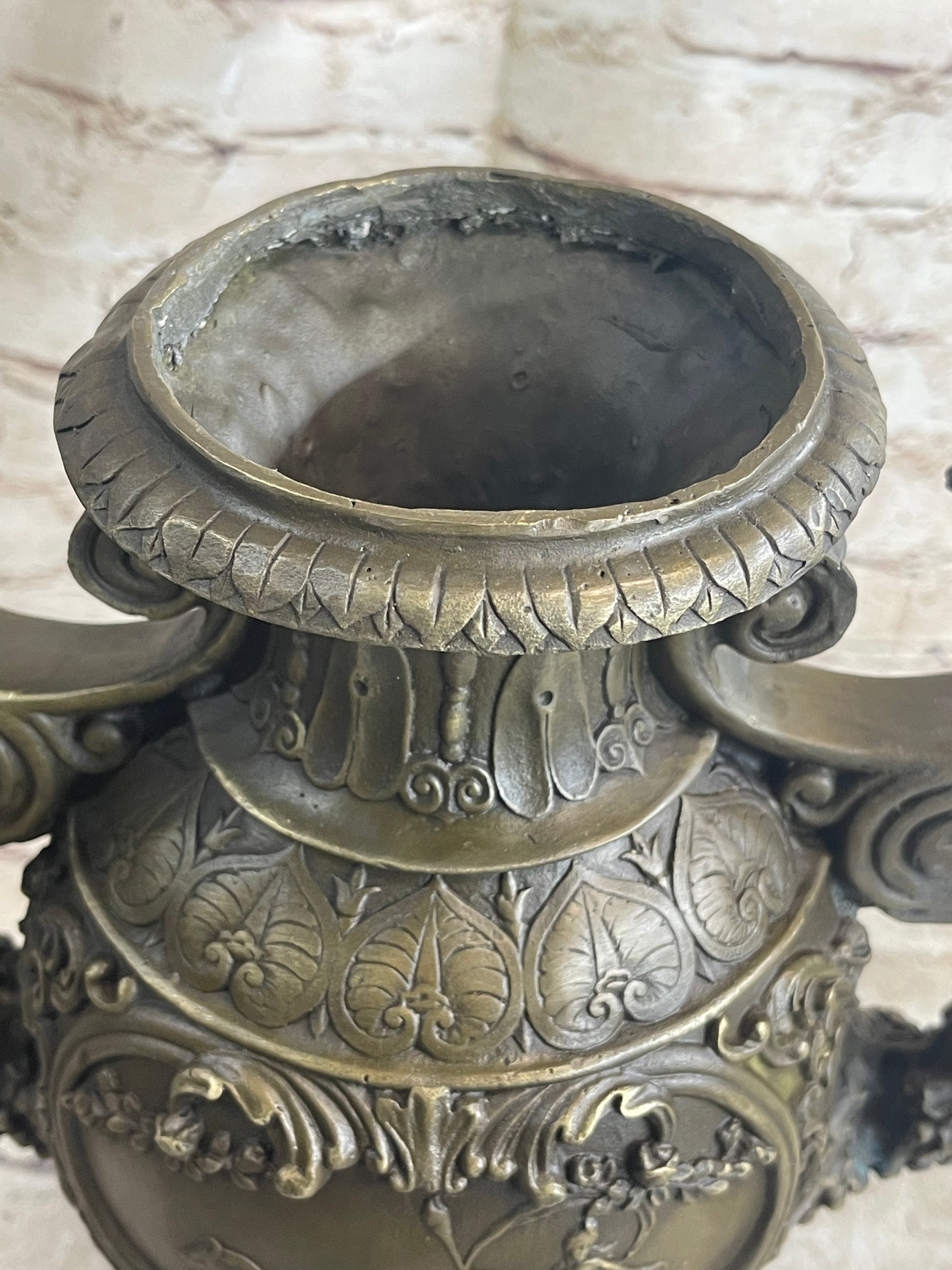 Neoclassical Bronze Urn Sculpture Cherubim Chariot Grapes 20" x 12"