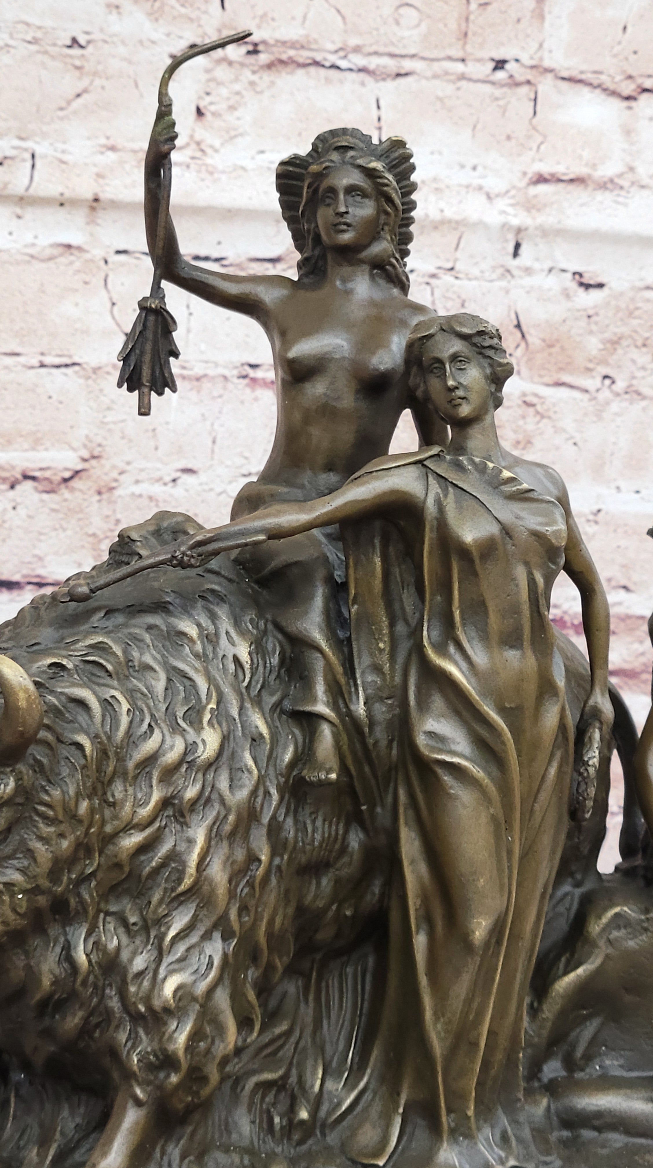 Bronze Buffalo & Tribal Figures – Western-Inspired Bison Sculpture