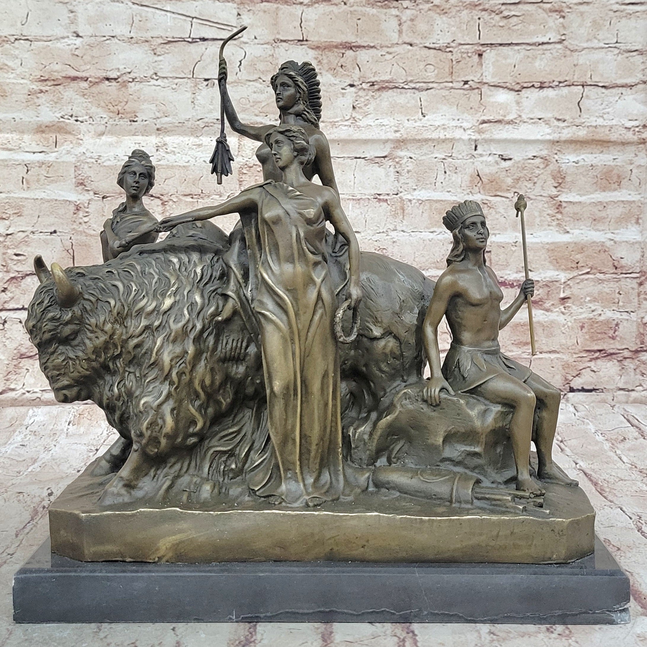 Bronze Buffalo & Tribal Figures – Western-Inspired Bison Sculpture