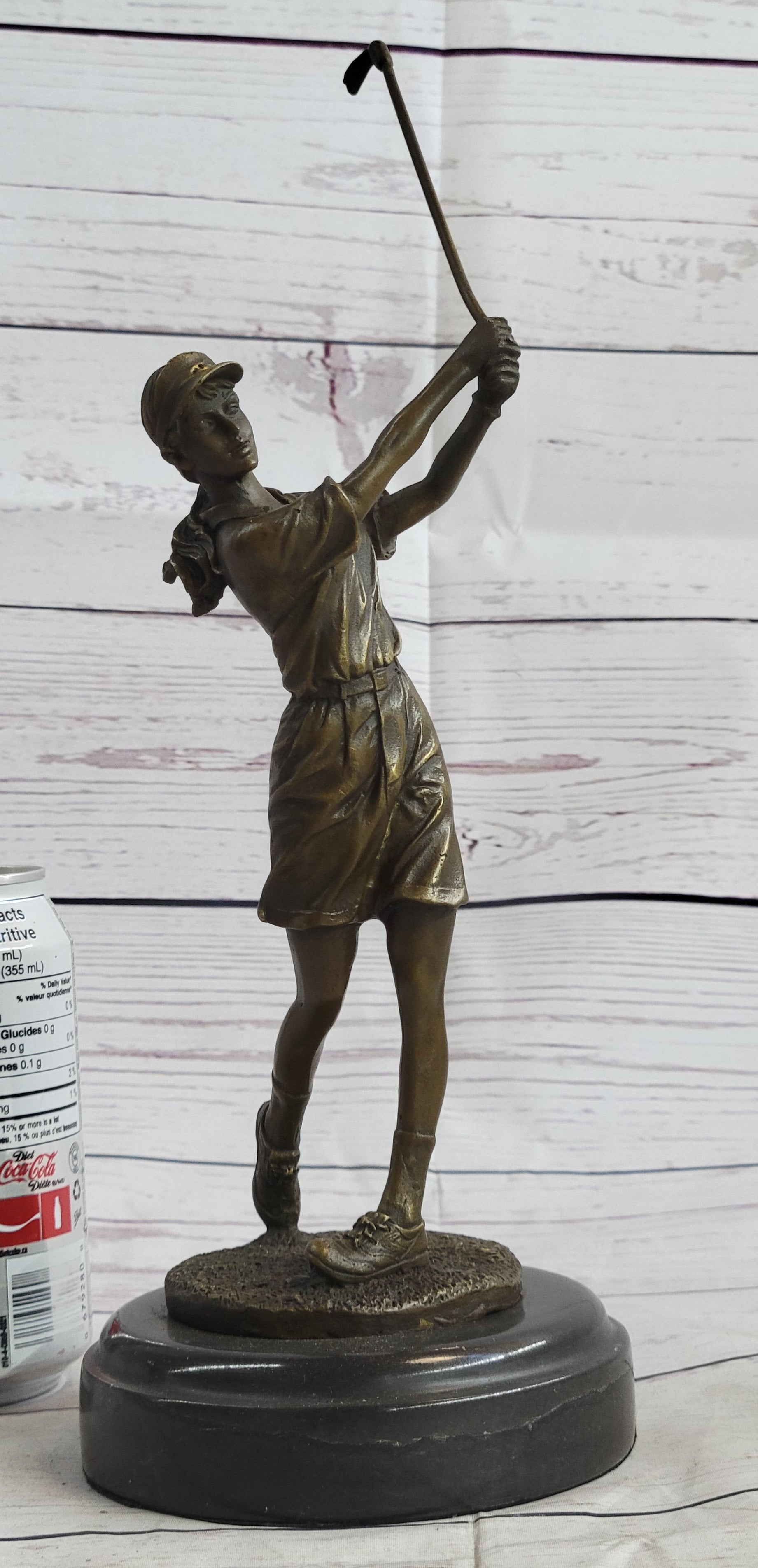 Bronze Vintage Golfer Female Golfing Trophy Marble Figure