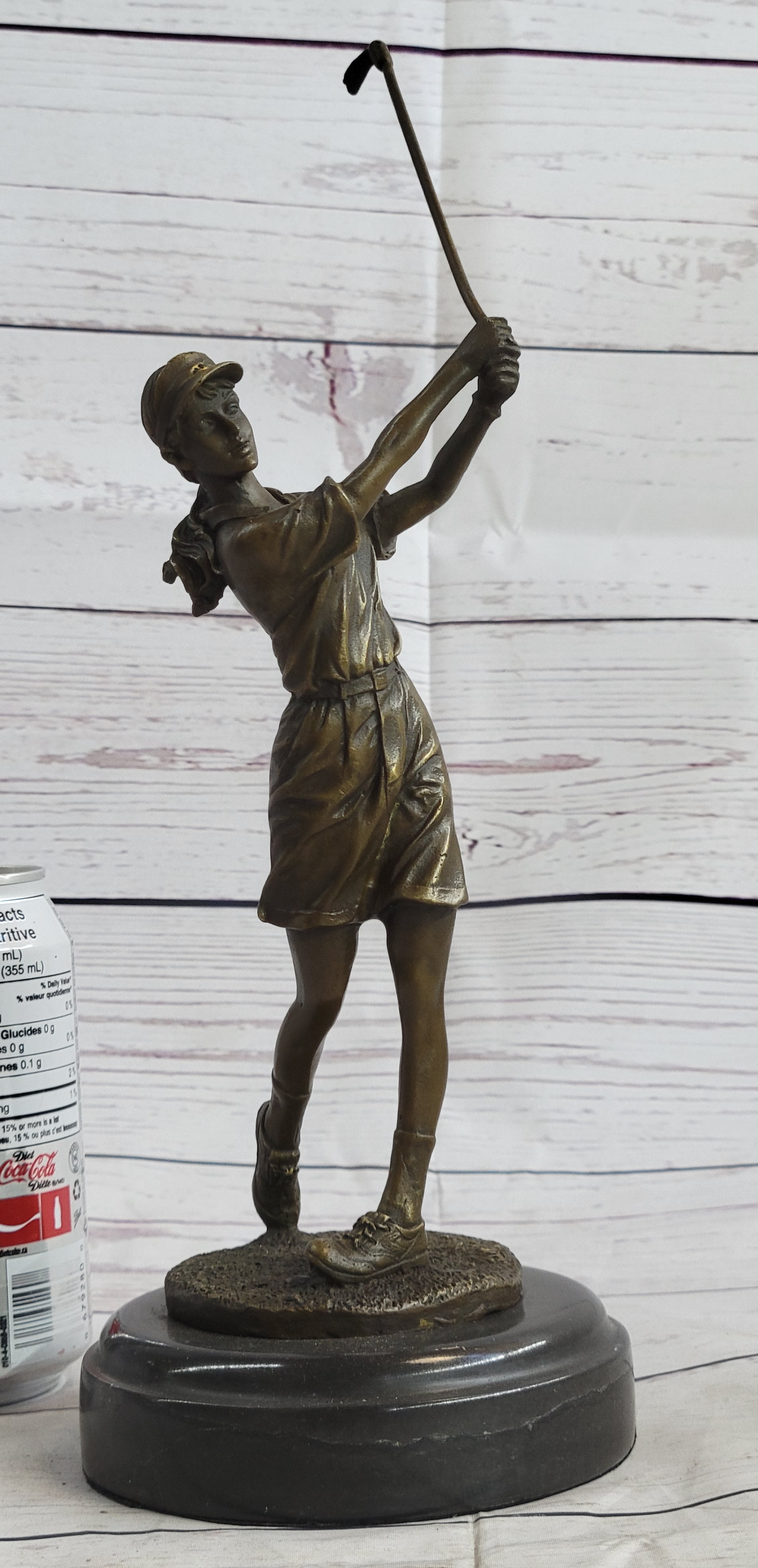 Bronze Vintage Golfer Female Golfing Trophy Marble Figure