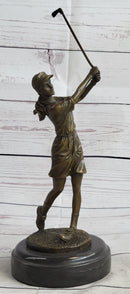 Bronze Vintage Golfer Female Golfing Trophy Marble Figure