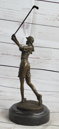 Bronze Vintage Golfer Female Golfing Trophy Marble Figure