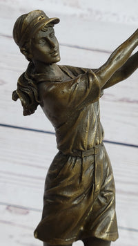 Bronze Vintage Golfer Female Golfing Trophy Marble Figure