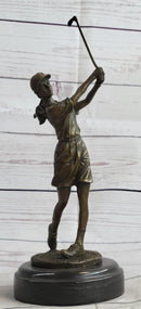 Bronze Vintage Golfer Female Golfing Trophy Marble Figure
