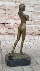 Nude Female Bronze Sculpture - Elegant Minimalist Art Figurine of Woman Embracing Herself