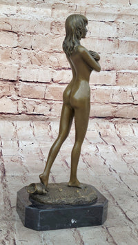 Nude Female Bronze Sculpture - Elegant Minimalist Art Figurine of Woman Embracing Herself