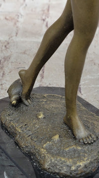 Nude Female Bronze Sculpture - Elegant Minimalist Art Figurine of Woman Embracing Herself