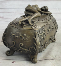 Nude Female Figure on Trinket Jewelry Box Sculpture Signed