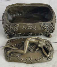 Nude Female Figure on Trinket Jewelry Box Sculpture Signed