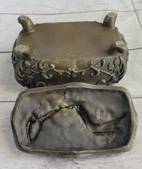 Nude Female Figure on Trinket Jewelry Box Sculpture Signed