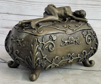 Nude Female Figure on Trinket Jewelry Box Sculpture Signed