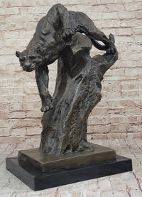Mountain Lion Climbing Down Tree Bronze Metal Sculpture