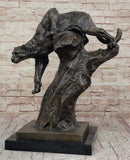 Mountain Lion Climbing Down Tree Bronze Metal Sculpture