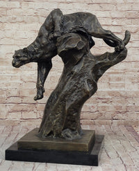 Mountain Lion Climbing Down Tree Bronze Metal Sculpture