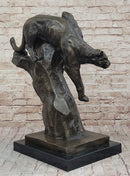 Mountain Lion Climbing Down Tree Bronze Metal Sculpture