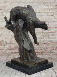 Mountain Lion Climbing Down Tree Bronze Metal Sculpture