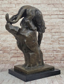 Mountain Lion Climbing Down Tree Bronze Metal Sculpture