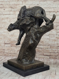Mountain Lion Climbing Down Tree Bronze Metal Sculpture