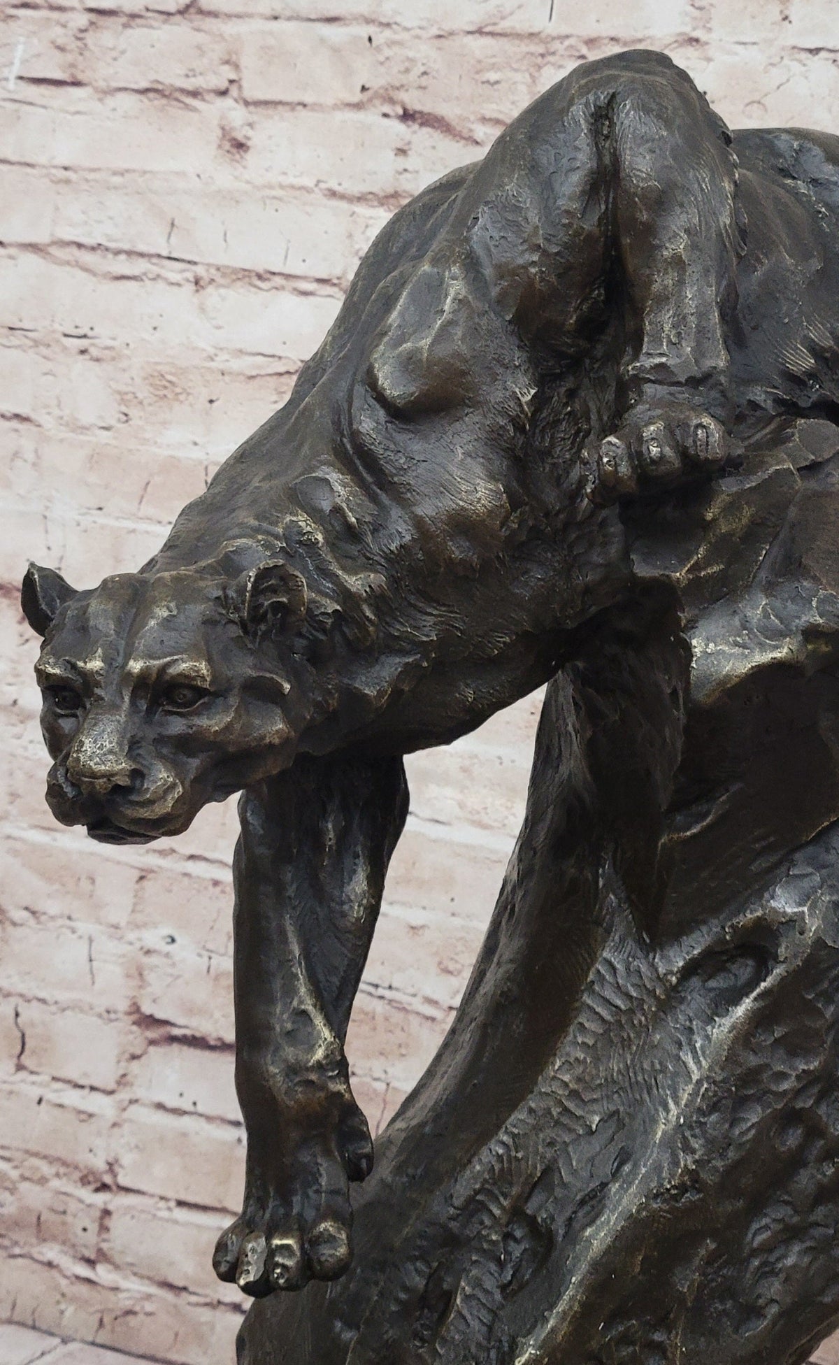 Mountain Lion Climbing Down Tree Bronze Metal Sculpture