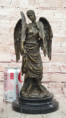 Bronze Angel with Violin Sculpture on Marble Base