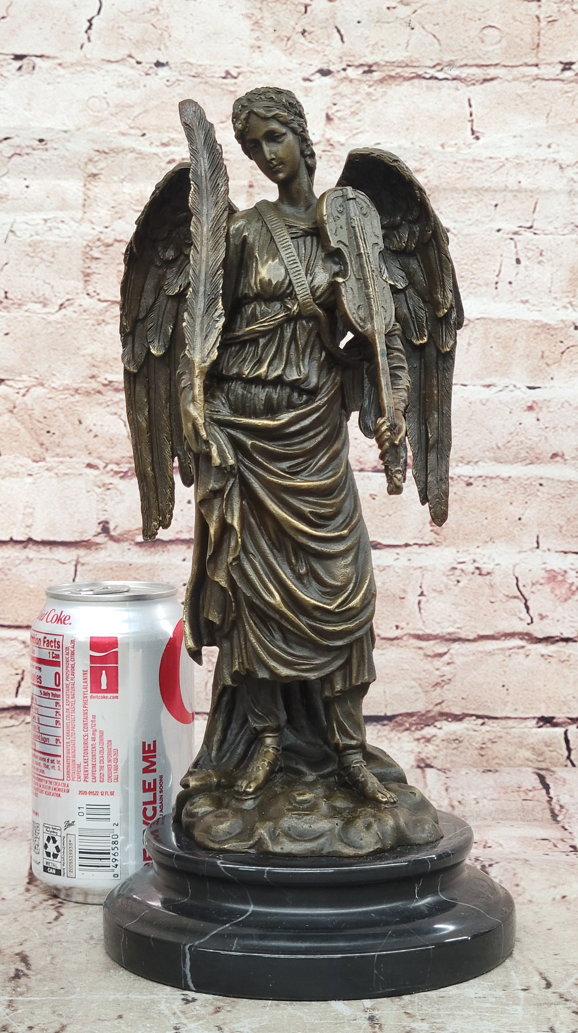Bronze Angel with Violin Sculpture on Marble Base
