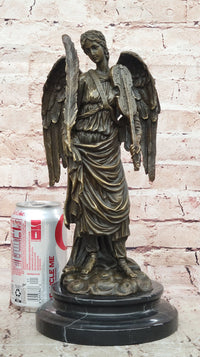 Bronze Angel with Violin Sculpture on Marble Base