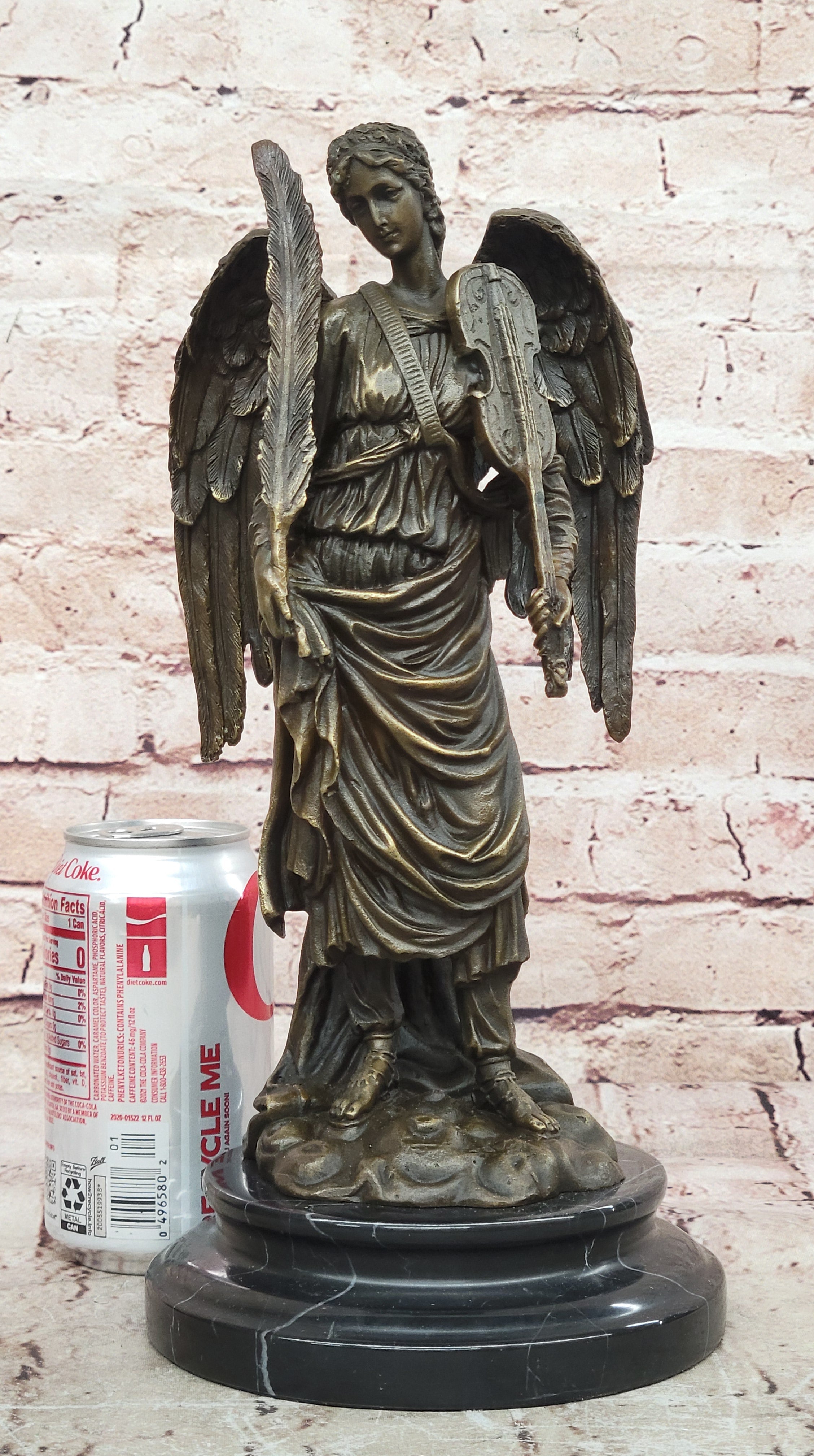Bronze Angel with Violin Sculpture on Marble Base