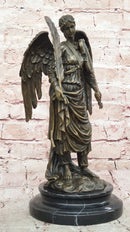 Bronze Angel with Violin Sculpture on Marble Base