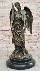 Bronze Angel with Violin Sculpture on Marble Base