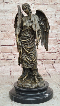 Bronze Angel with Violin Sculpture on Marble Base