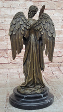Bronze Angel with Violin Sculpture on Marble Base