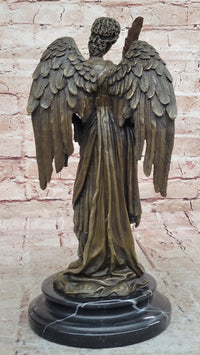 Bronze Angel with Violin Sculpture on Marble Base