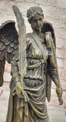 Bronze Angel with Violin Sculpture on Marble Base